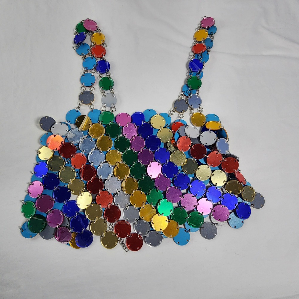 Rainbow Sequin Disc Silver Chain Adjustable Crop … - image 3